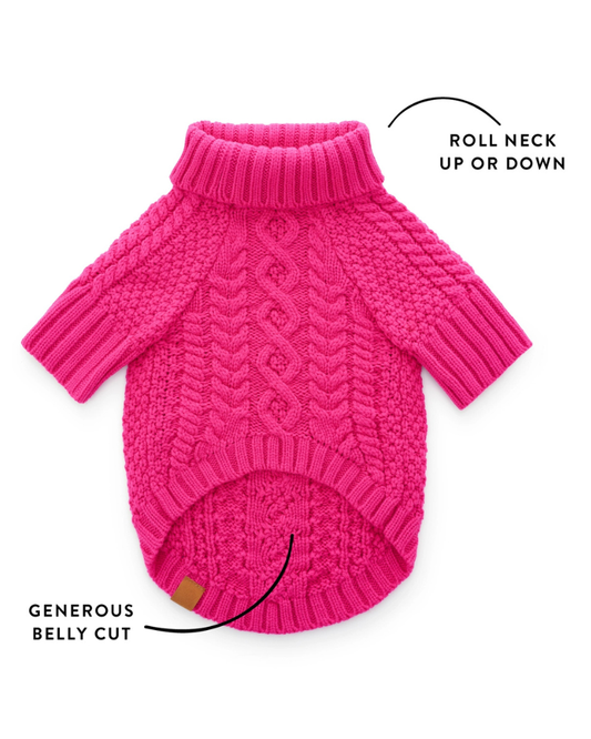 Hot Pink Cable Knit Dog Sweater