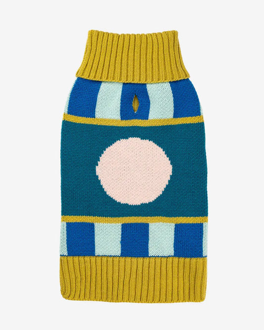 Stripe Dot Dog Sweater in Cobalt