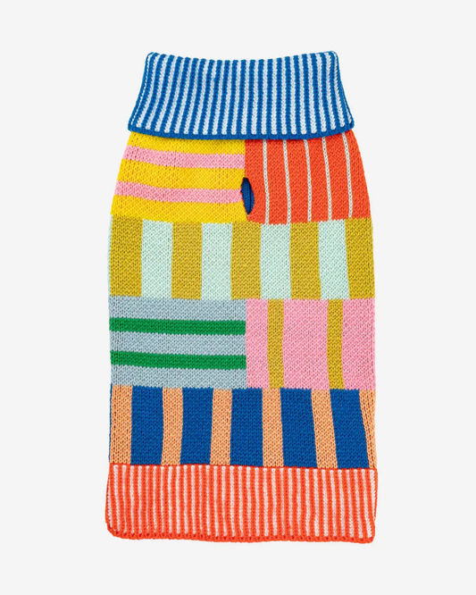 Patchwork Stripe Dog Sweater in Rainbow