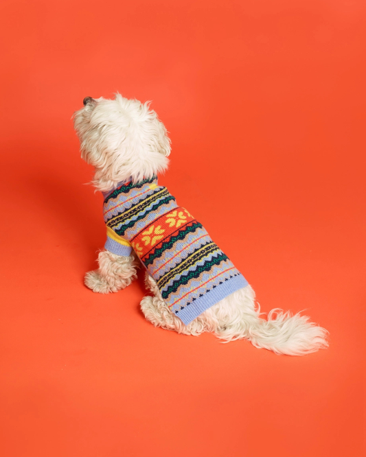Merino Wool Fairisle Floral Dog Sweater in Blue (FINAL SALE)