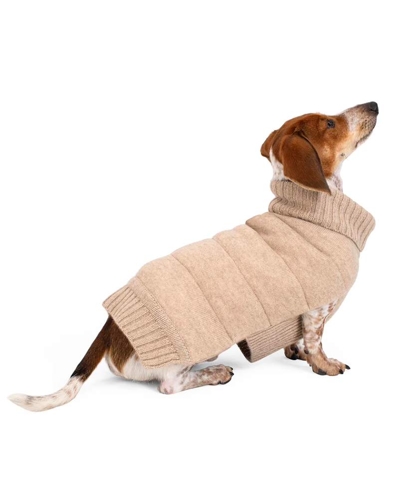 The Cashmere Puffer Dog Sweater in Tan