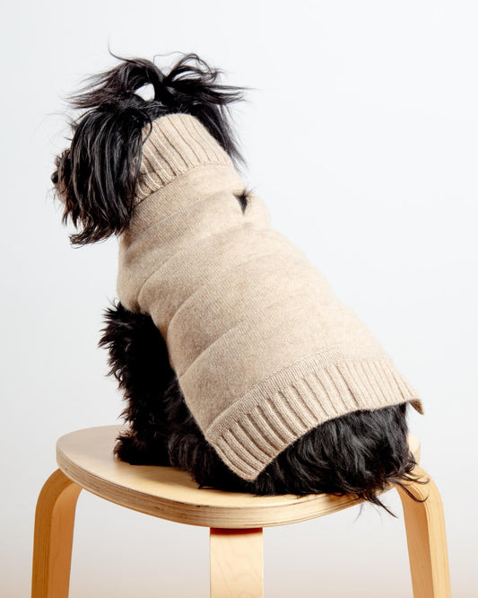 The Cashmere Puffer Dog Sweater in Tan